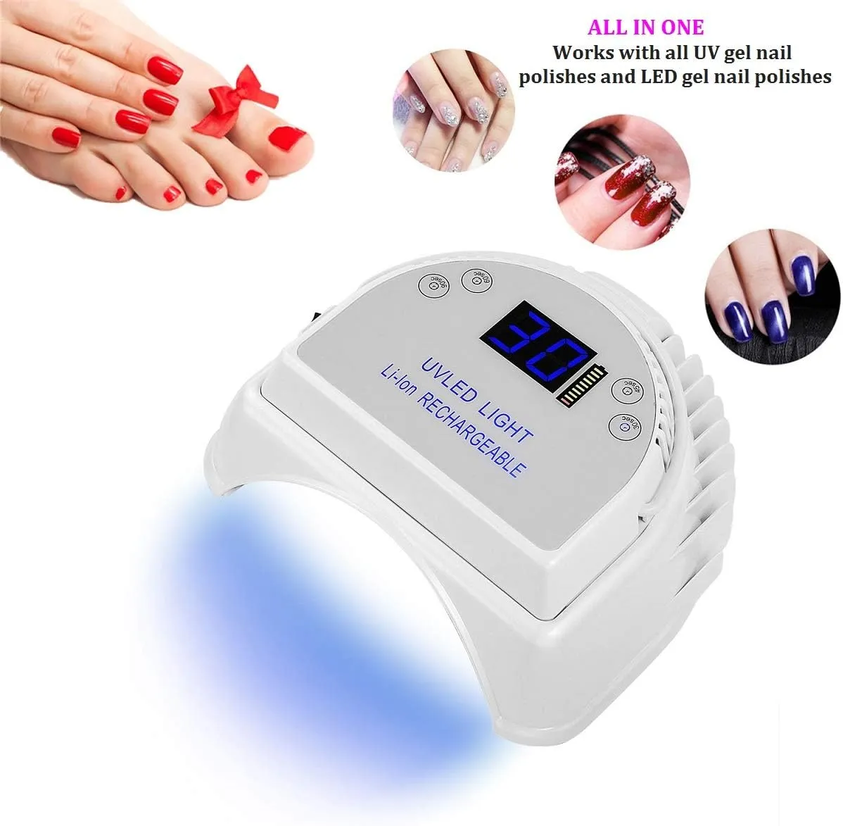 64W Rechargeable Pro LED Gel Nail UV Light UV LED Nail Lamp Cordless Led Light for Nails(White)