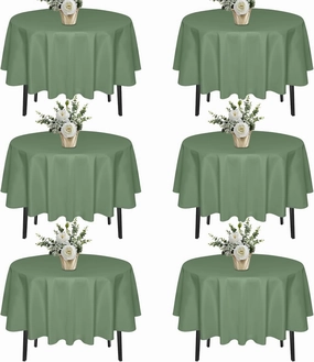 6 Pack 70 In Round Sage Green Tablecloths - Reusable Polyester Table Covers – Protect from Spills (Not Waterproof) – for Weddings, Banquets, Parties – Ships Folded, Wrinkles Likely, Steam Before Use