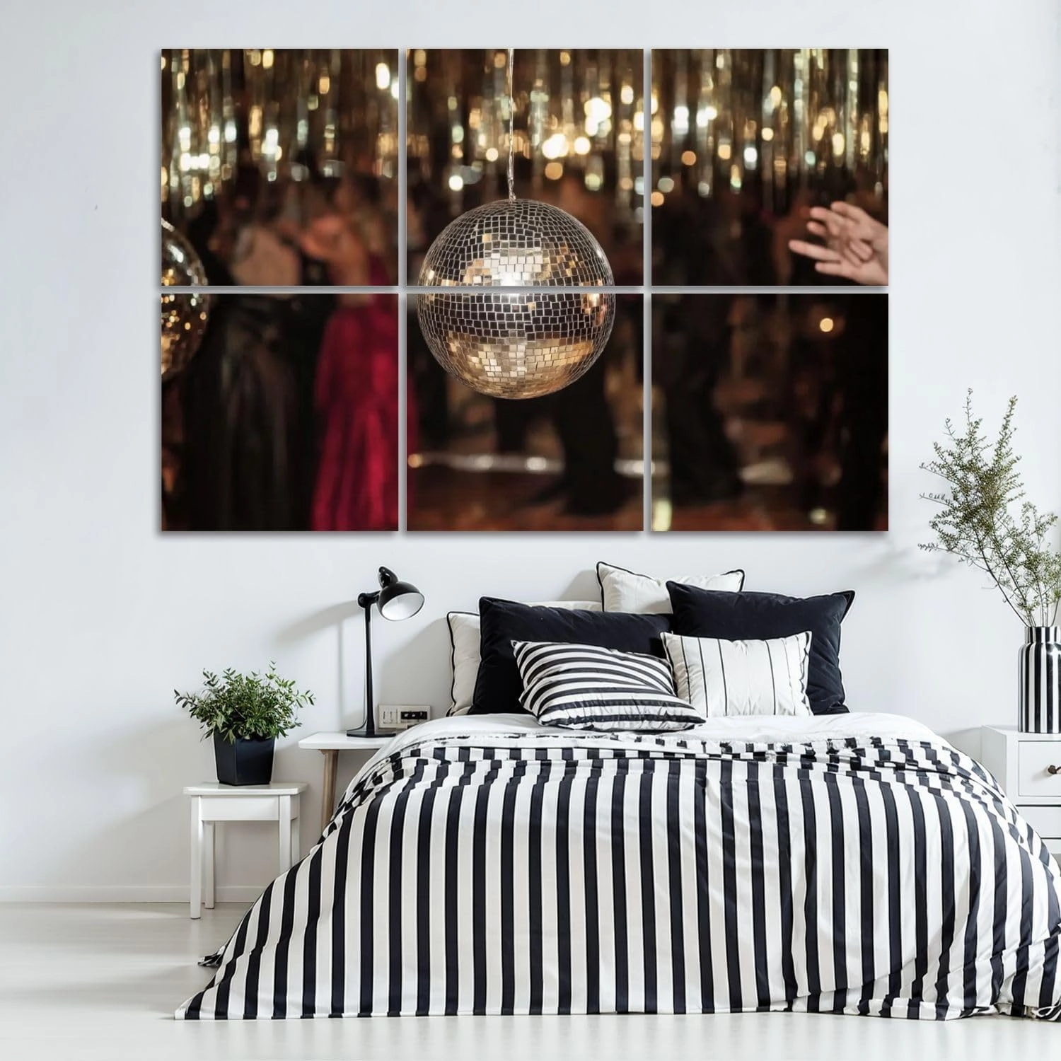 6 Pack Art Acoustic Panels close up shot disco ball garland black Self-Adhesive Acoustic Wall Panels Sound Absorbing Panel Wall Decore for Recording Studio, Office, Moms