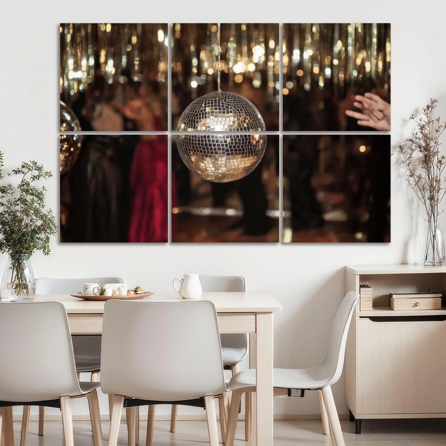 6 Pack Art Acoustic Panels close up shot disco ball garland black Self-Adhesive Acoustic Wall Panels Sound Absorbing Panel Wall Decore for Recording Studio, Office, Moms