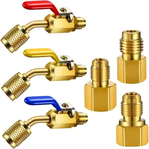 6pcs Air Conditioning Refrigerant Angled Compact Ball Valve 1/4 Inch for R410A R134A R12 R22 AC HVAC Refrigerant Tank Adapter 6014 Vacuum Adapter
