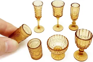7PCS Miniature Dollhouse Cups Mini Ice Cream Wine Glass Water Drink Cups Set for DIY 1:6 Miniature Kitchen Accessories Micro Scene Decor (Brown)