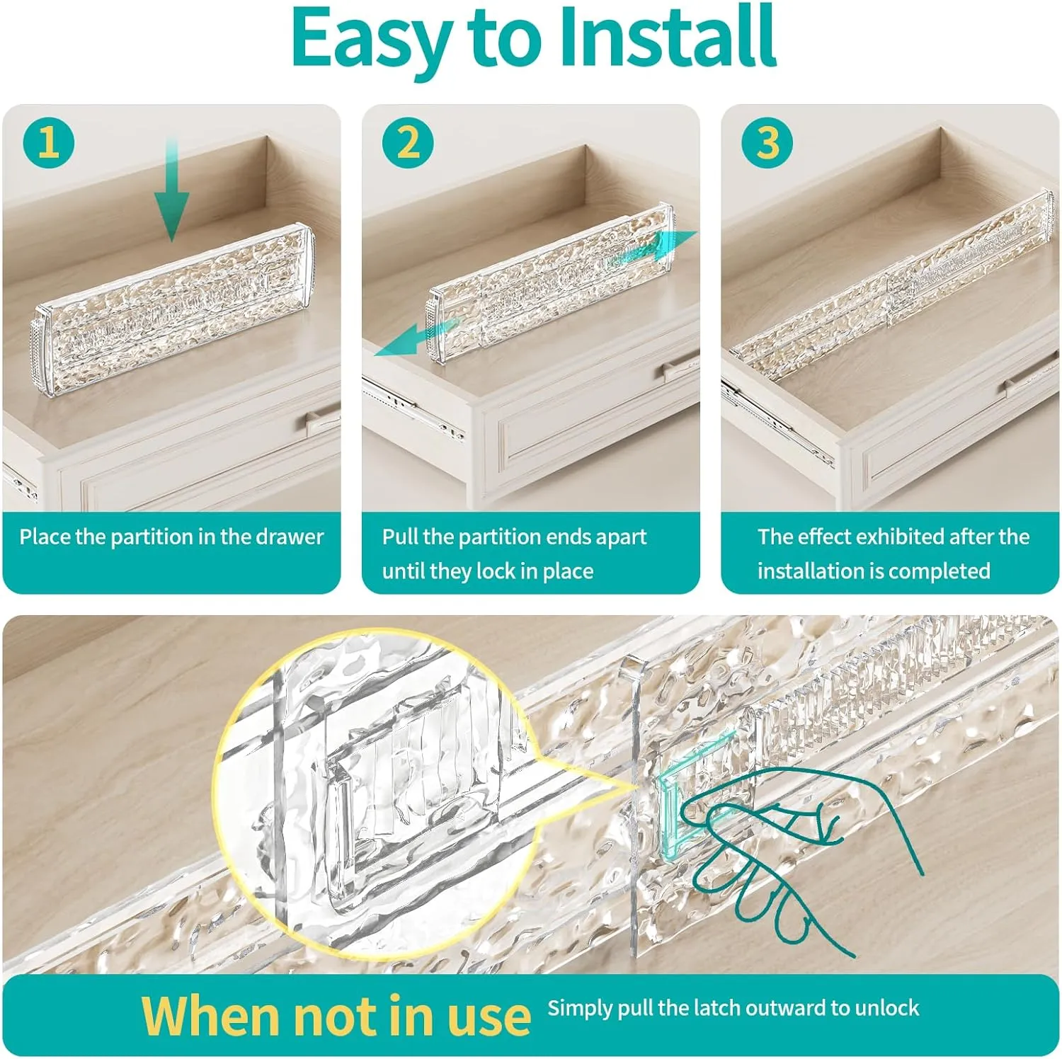 8 Pack Drawer Dividers Organizer, Adjustable 3.2" High Expandable from 11.8-20" Kitchen Stackable Drawer Organizer, Clear Plastic Drawers Separators, Kitchen and Office Storage