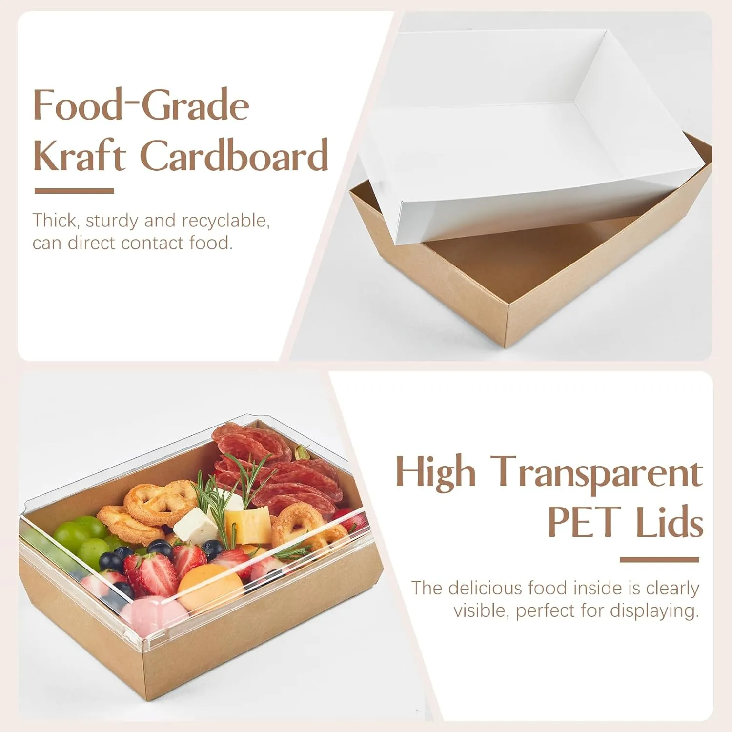 8 x 6 Inch Paper Charcuterie Boxes with Clear Lids, 40 Pack Large Disposable Kraft Bakery Boxes, To Go Food Containers for Cake Slice, Cupcakes, Sandwiches, Cookies, Cocoa Bombs, Salads (Brown)