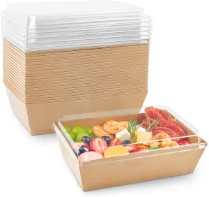 8 x 6 Inch Paper Charcuterie Boxes with Clear Lids, 40 Pack Large Disposable Kraft Bakery Boxes, To Go Food Containers for Cake Slice, Cupcakes, Sandwiches, Cookies, Cocoa Bombs, Salads (Brown)