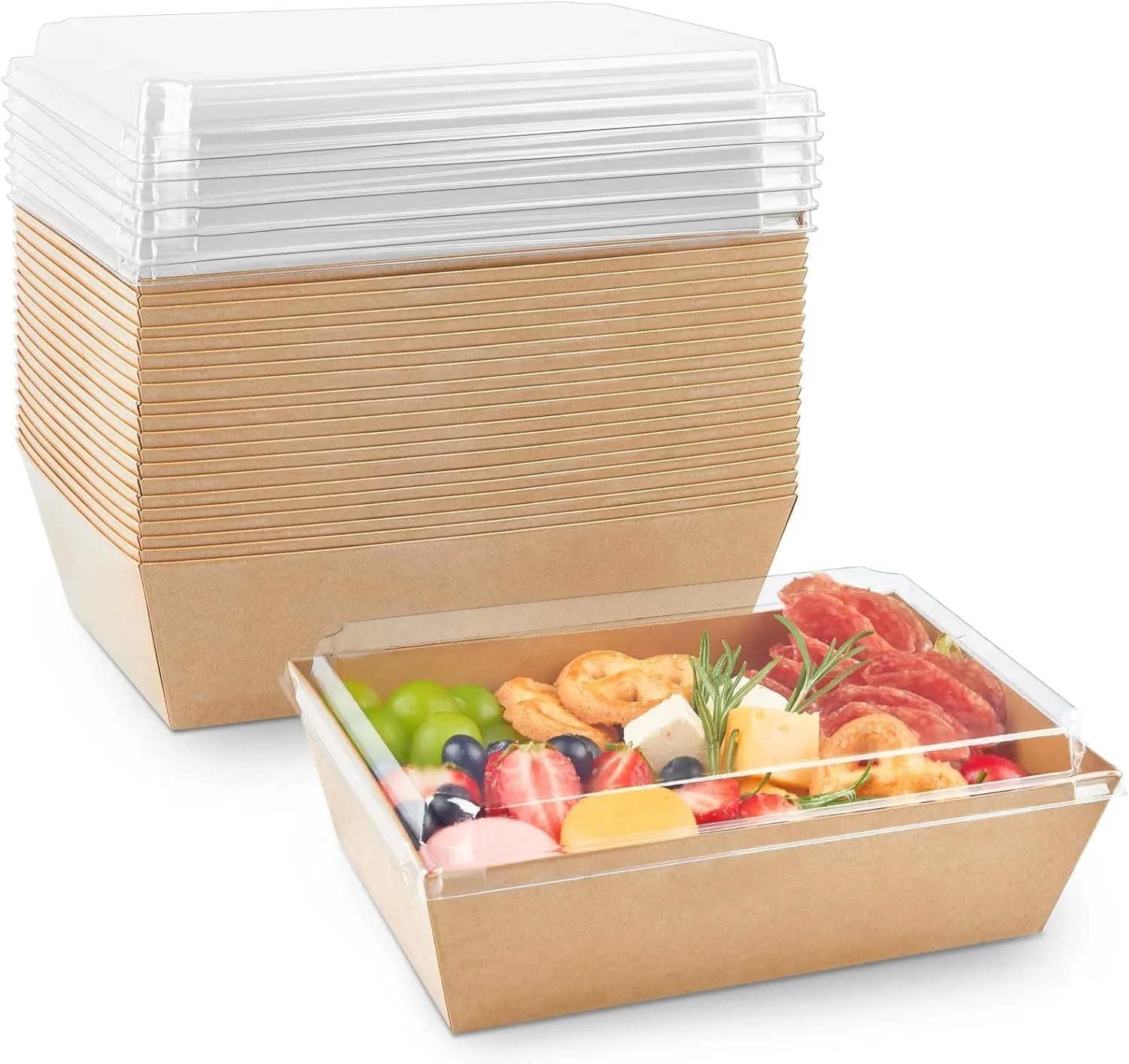 8 x 6 Inch Paper Charcuterie Boxes with Clear Lids, 40 Pack Large Disposable Kraft Bakery Boxes, To Go Food Containers for Cake Slice, Cupcakes, Sandwiches, Cookies, Cocoa Bombs, Salads (Brown)
