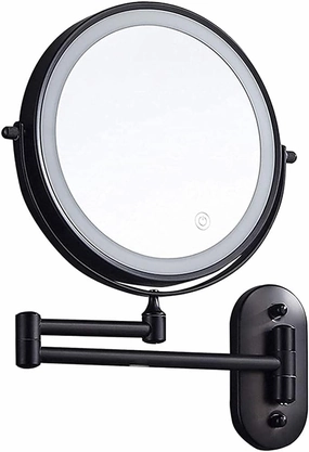 8'' Wall Mounted Makeup Mirror Black Usb Rechargeable Double Sided With 3 Tones Led Lights 1X/7X Magnifying Bathroom Mirror For Shaving Extendable Arm Touch Control ( Color : Black , Size : 1X/ ( Colo