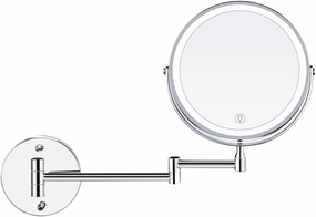 8-Inch Dual-Sided Wall-Mounted Makeup Mirror with 10X Magnification, Touch Control, Adjustable LED Lighting (White/Warm/Natural Light), USB Rechargeable for Vanity, Bathroom, or Travel