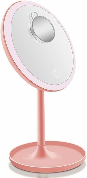 8-Inch LED Lighted Makeup Mirror with 5X Magnification, Dimmable Touch Screen Vanity Mirror for Bathroom, Hotel Spa, USB Rechargeable, 3 Light Modes