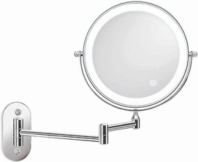 8-Inch Wall Mounted Makeup Mirror with 10X Magnification, Touch Dimming, 360° Swivel & Extendable Arm, USB Rechargeable, Two-Sided for Bathroom Vanity