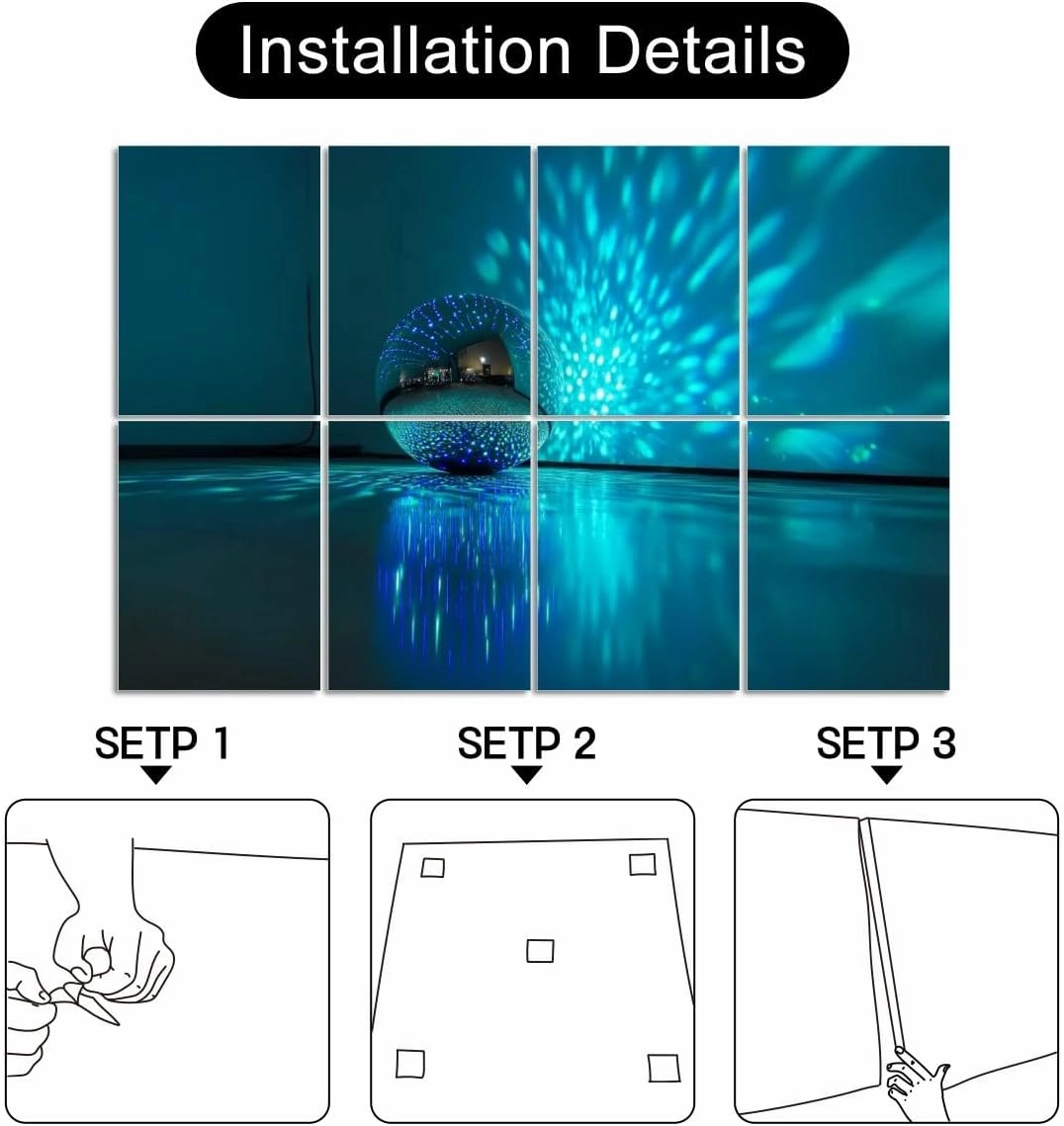 8 Pack Art Acoustic Panels Disco ball reflecting blue green light dark hall for discos Disco Self-Adhesive Acoustic Wall Panels Sound Absorbing Panel Wall Decore for Recording Studio, Office, Moms