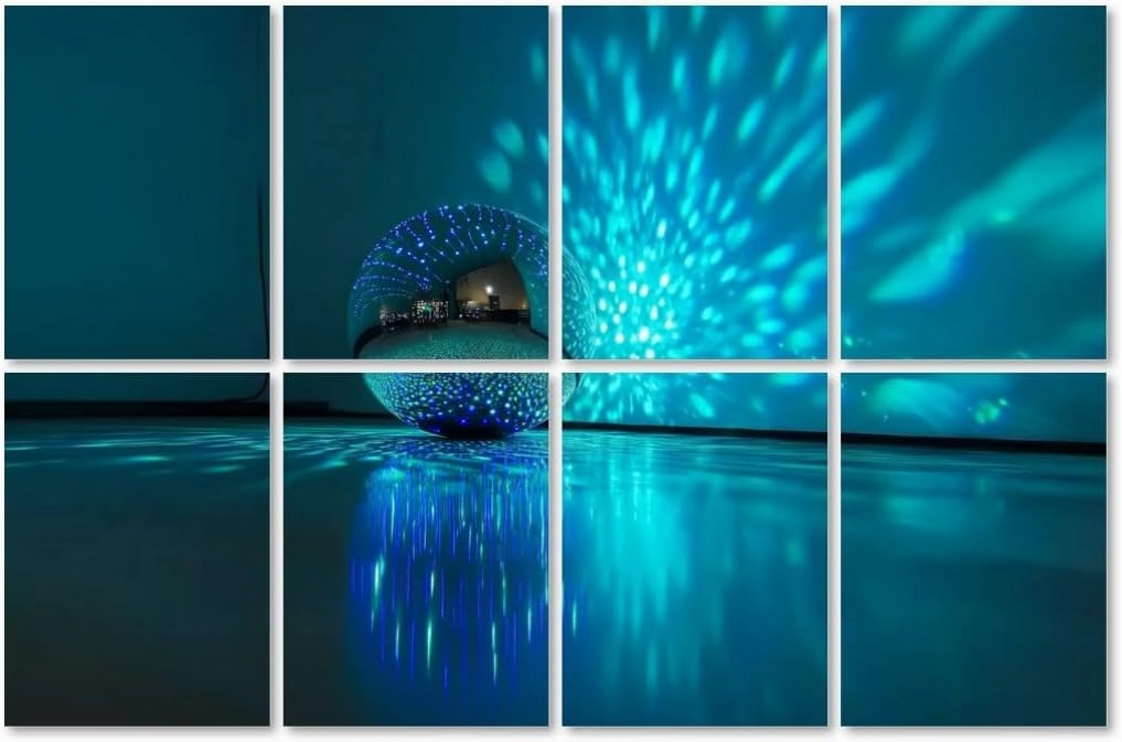 8 Pack Art Acoustic Panels Disco ball reflecting blue green light dark hall for discos Disco Self-Adhesive Acoustic Wall Panels Sound Absorbing Panel Wall Decore for Recording Studio, Office, Moms