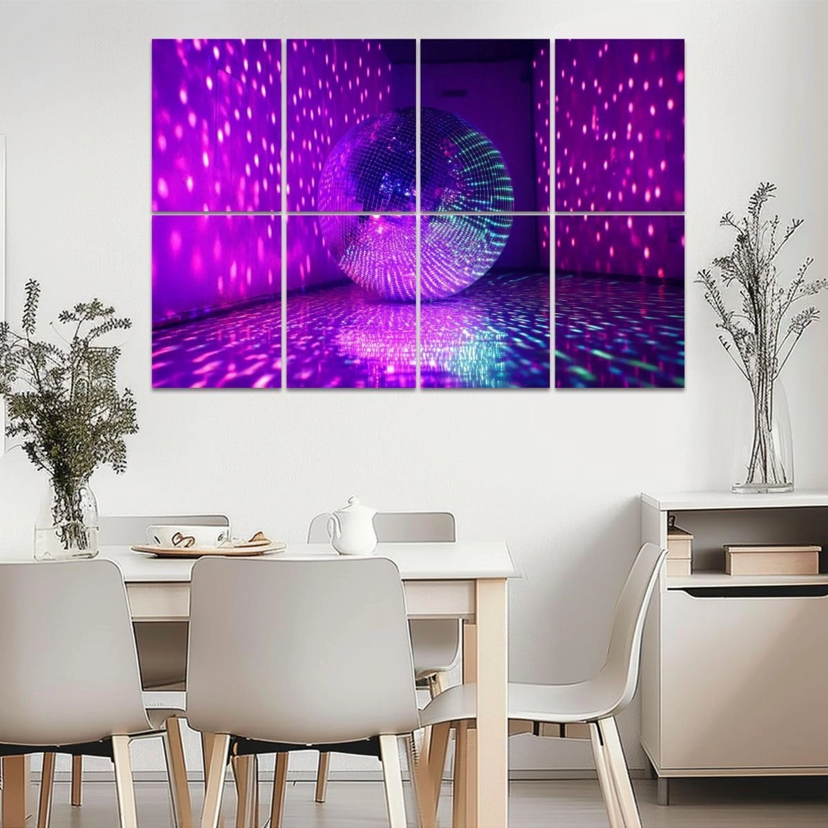 8 Pack Art Acoustic Panels Disco ball reflecting violet light dark hall for discos Self-Adhesive Acoustic Wall Panels Sound Absorbing Panel Wall Decore for Recording Studio, Office, Moms
