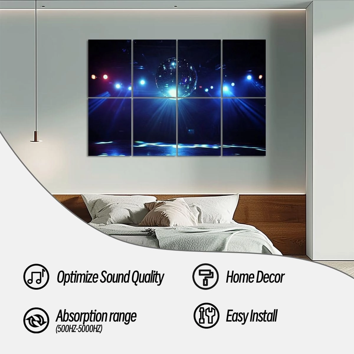 8 Pack Art Acoustic Panels Disco Ball Self-Adhesive Acoustic Wall Panels Sound Absorbing Panel Wall Decore for Recording Studio, Office, Moms
