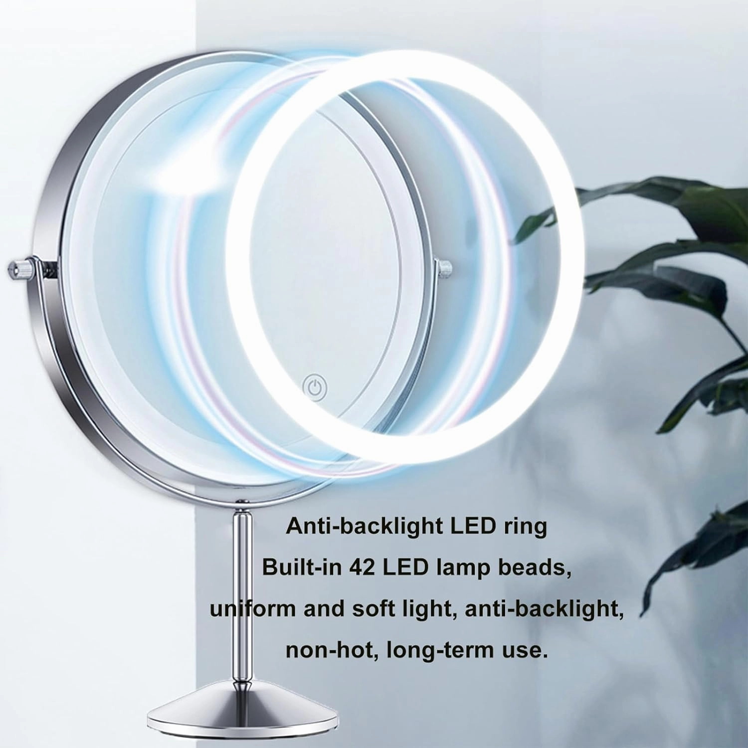 8" Rechargeable Tabletop Lighted Makeup Vanity Mirror with 3 Light Colors, Dimmable Double-Sided Magnification LED Cosmetic Mirror, 360° Rotation Adjustable Standing Shaving Mirror,Black,7X