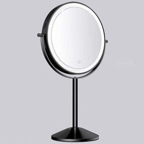 8" Rechargeable Tabletop Lighted Makeup Vanity Mirror with 3 Light Colors, Dimmable Double-Sided Magnification LED Cosmetic Mirror, 360° Rotation Adjustable Standing Shaving Mirror,Black,7X