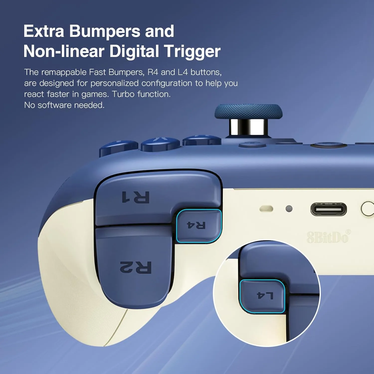 8Bitdo Ultimate 2C Bluetooth Controller (Hall Effect Joystick Update) - for Switch, with Remappable L4/R4 Bumpers, 6-axis Motion Control, Rumble Vibration and Turbo Function (Dark Blue)