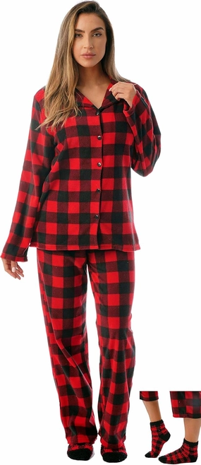 #followme Printed Microfleece Button Front PJ Pant Set with Socks