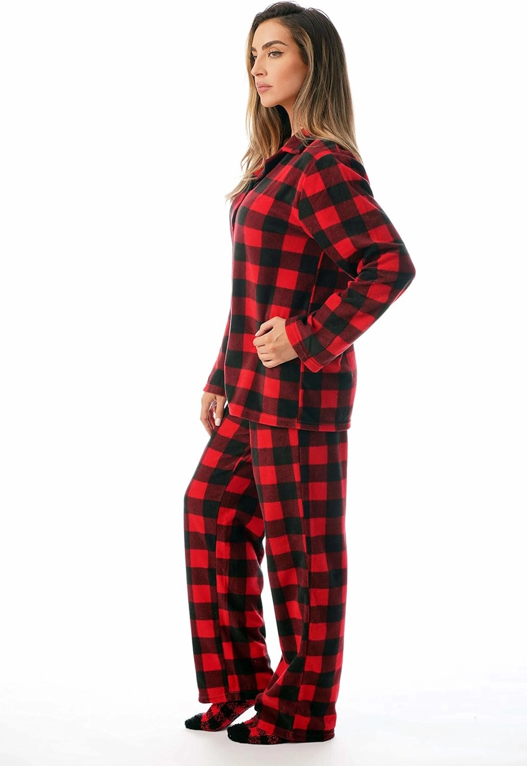 #followme Printed Microfleece Button Front PJ Pant Set with Socks