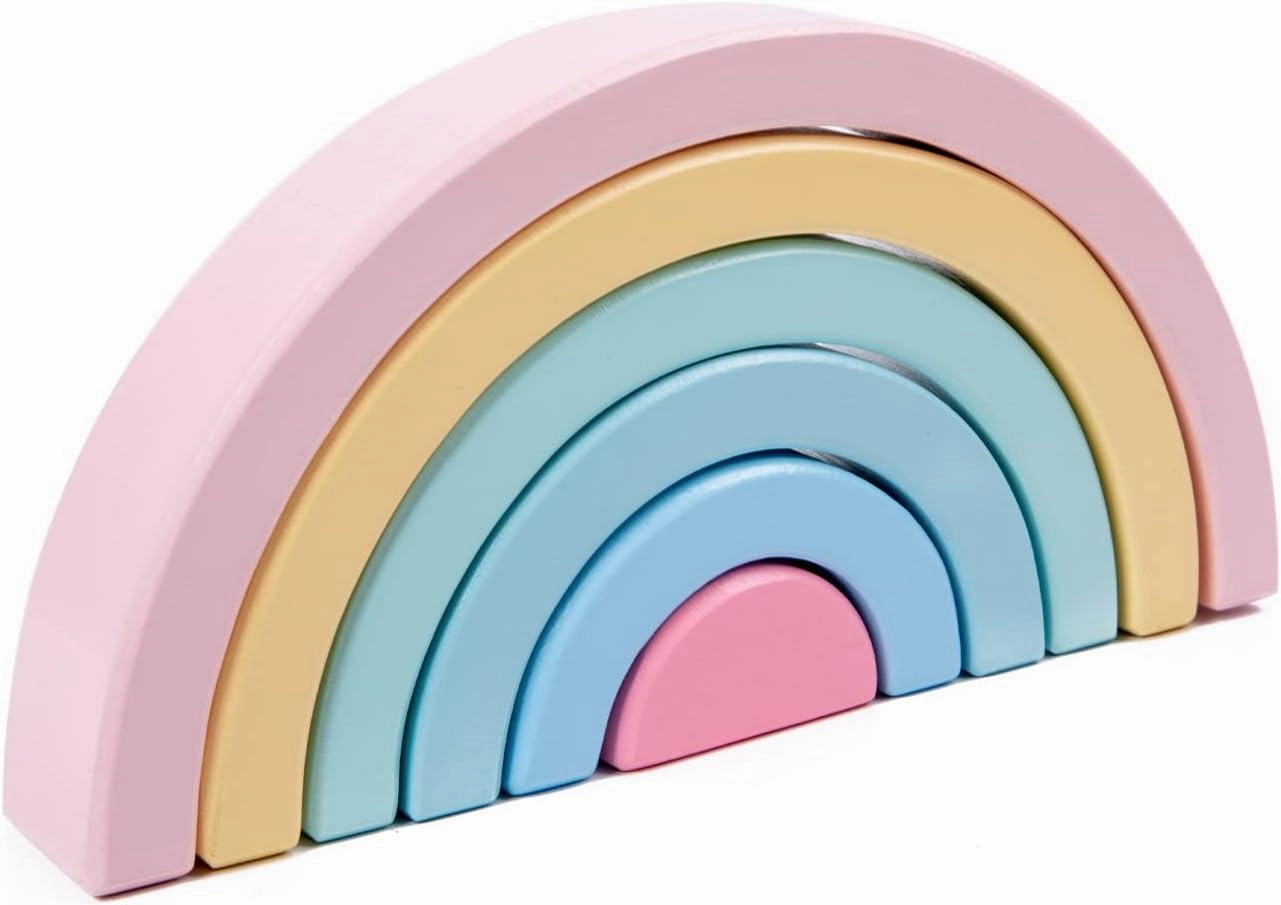(Pastel Rainbow) | Wooden Toy Stacking Blocks | Balancing Jumbo Block Set | Stacking Montessori Toys for 3-Year-Old Blockworlds - Nature Themed Nesting Blocks 5pc