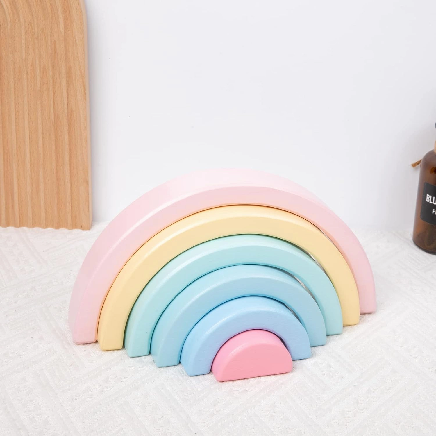 (Pastel Rainbow) | Wooden Toy Stacking Blocks | Balancing Jumbo Block Set | Stacking Montessori Toys for 3-Year-Old Blockworlds - Nature Themed Nesting Blocks 5pc