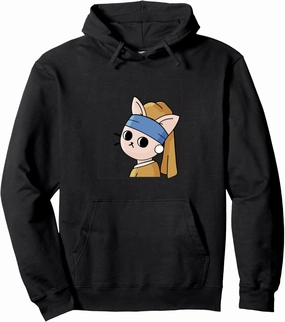 | The little cat with a pearl Pullover Hoodie