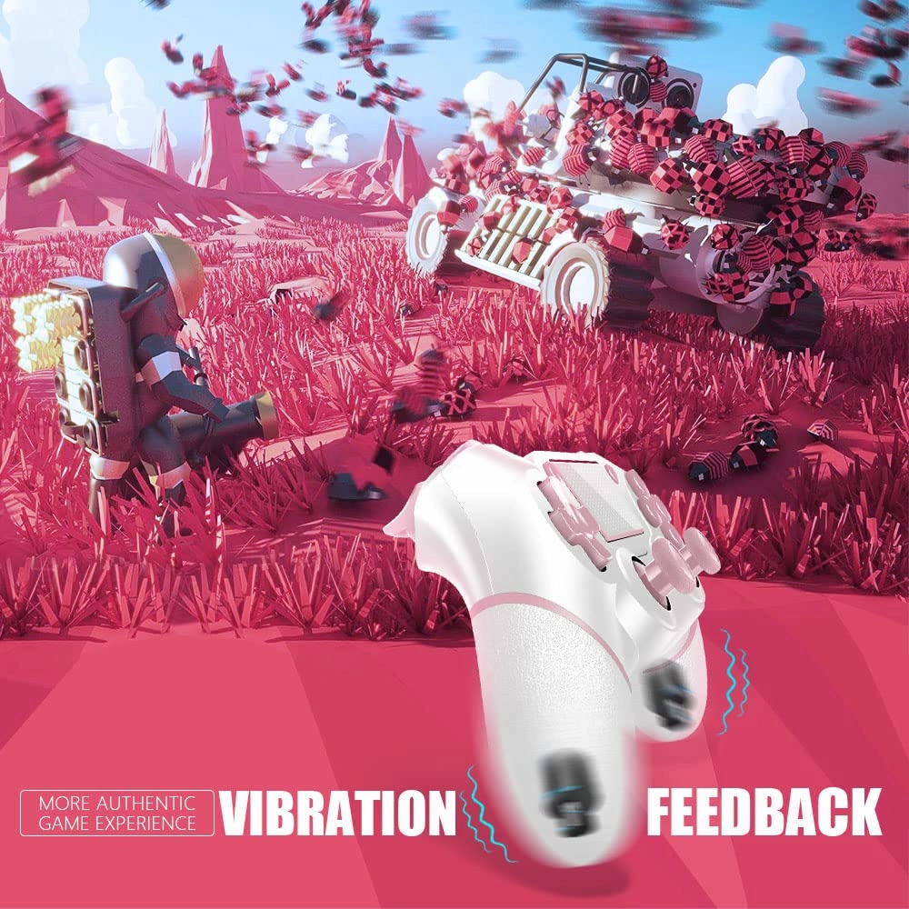 AceGamer Wireless Controller for PS4, Custom Design V2 Gamepad Joystick for PS4 with Non-Slip Grip of Both Sides and 3.5mm Audio Jack! Thumb Caps Included! (Pink-White)