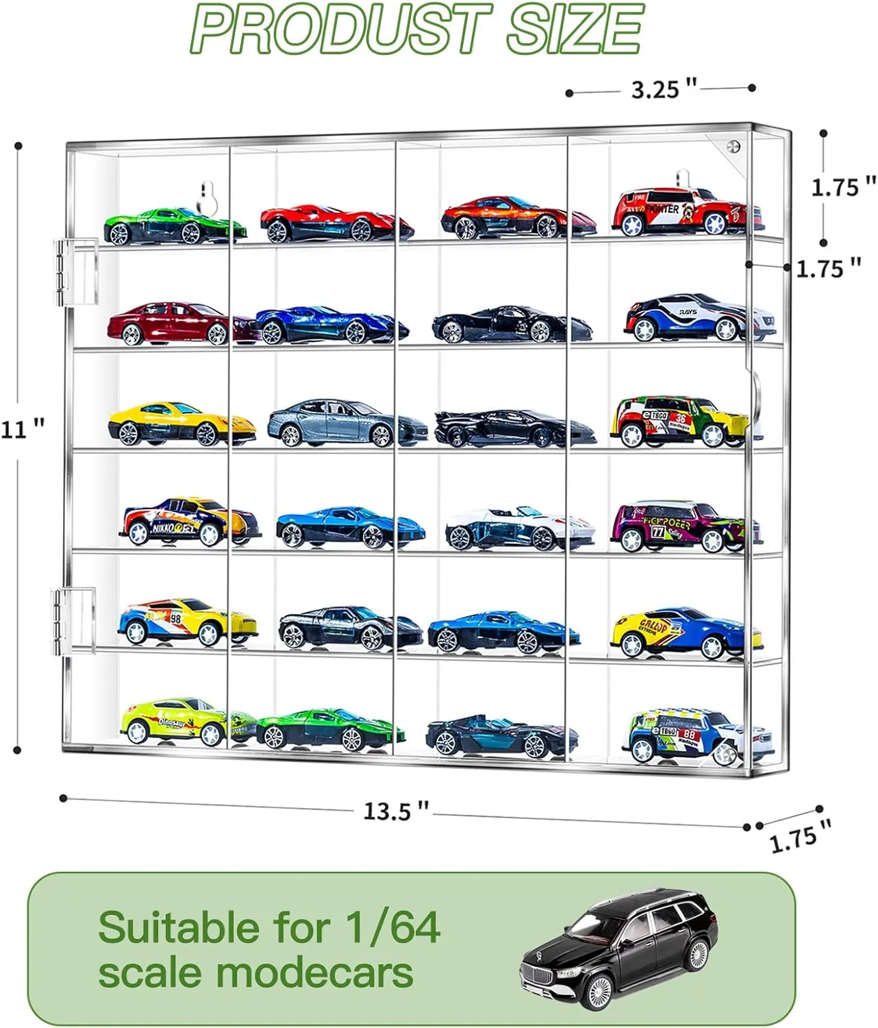 Acrylic Display Case for 1/64 Scale Hot Wheels Storage, 6 Levels 24 Slots Toy Cars Showcase Wall Mount or Desktop, Clear Display Organizer for Diecast Matchbox Model Car Tabletop