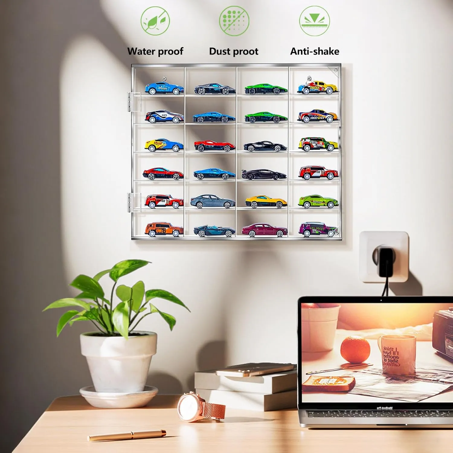 Acrylic Display Case for 1/64 Scale Hot Wheels Storage, 6 Levels 24 Slots Toy Cars Showcase Wall Mount or Desktop, Clear Display Organizer for Diecast Matchbox Model Car Tabletop