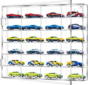 Acrylic Display Case for 1/64 Scale Hot Wheels Storage, 6 Levels 24 Slots Toy Cars Showcase Wall Mount or Desktop, Clear Display Organizer for Diecast Matchbox Model Car Tabletop