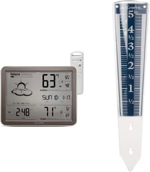 AcuRite 75077A3M Self-Learning Forecast Wireless Weather Station with Large Display and Atomic Clock, Black & 5" Capacity Easy-to-Read Magnifying Acrylic, Blue (00850A3) Rain Gauge