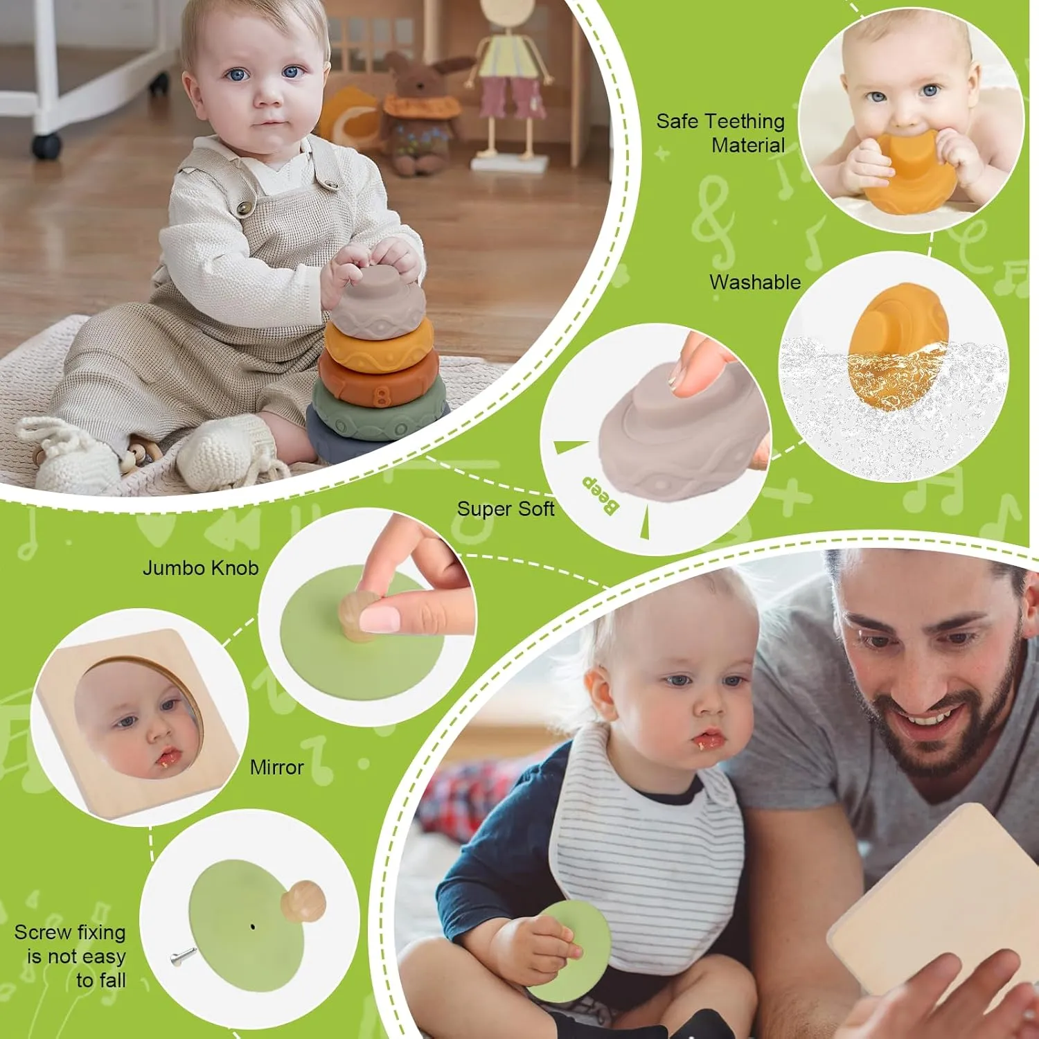 Adena Montessori Play Kit for 7-12 Month Baby,6 in 1 Learning Educational Brain Development Toys for Toddler Includ First Puzzle,Ball Drop Box,Stacking Pegs,First Blocks,Wooden Moving Car,Hand Puppet