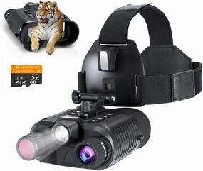 Adult Night Vision Goggles, 4K Head Mounted Binoculars, Infrared Dual Tube Digital Night Vision with 32GB SD Card, 8X Digital Zoom