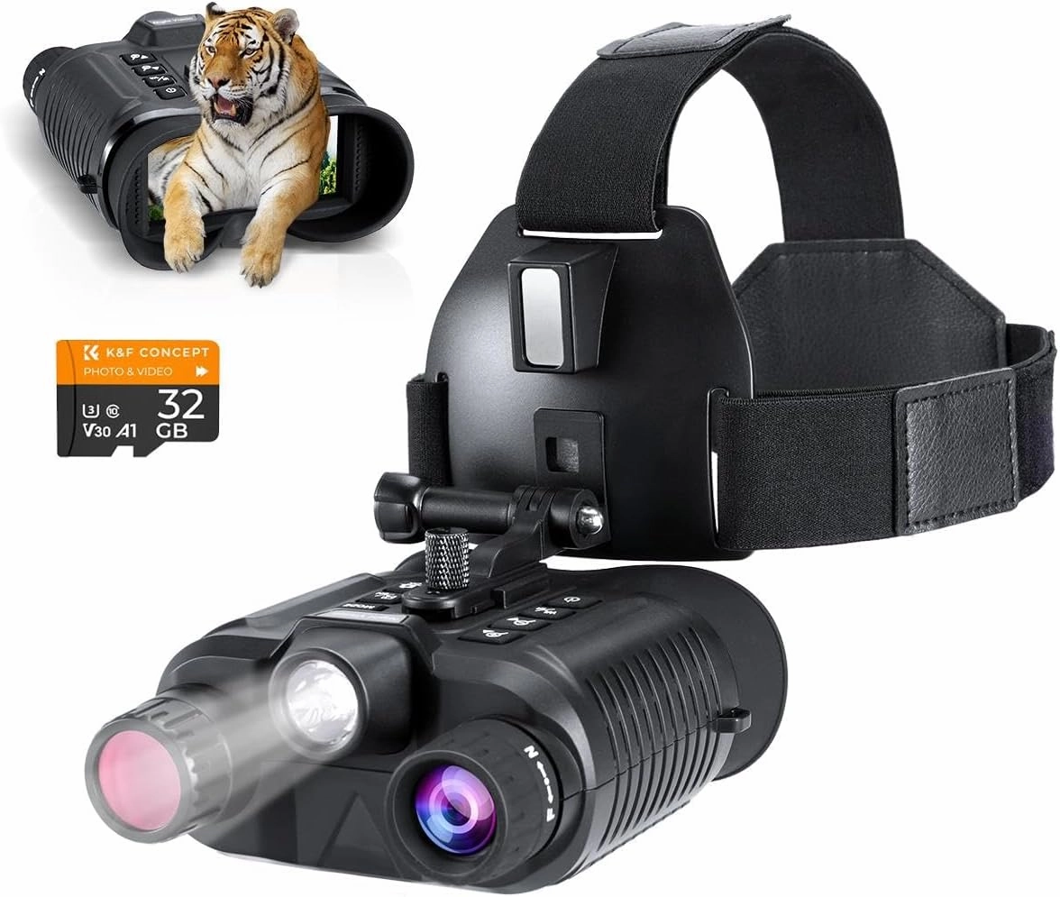 Adult Night Vision Goggles, 4K Head Mounted Binoculars, Infrared Dual Tube Digital Night Vision with 32GB SD Card, 8X Digital Zoom