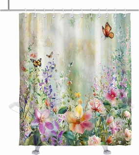 Aesthetic Floral Shower Curtain Butterfly Leaf Pattern Cute Shower Curtains Spring Wildflower Botanical for Bathroom Decor 72" W x 84" H