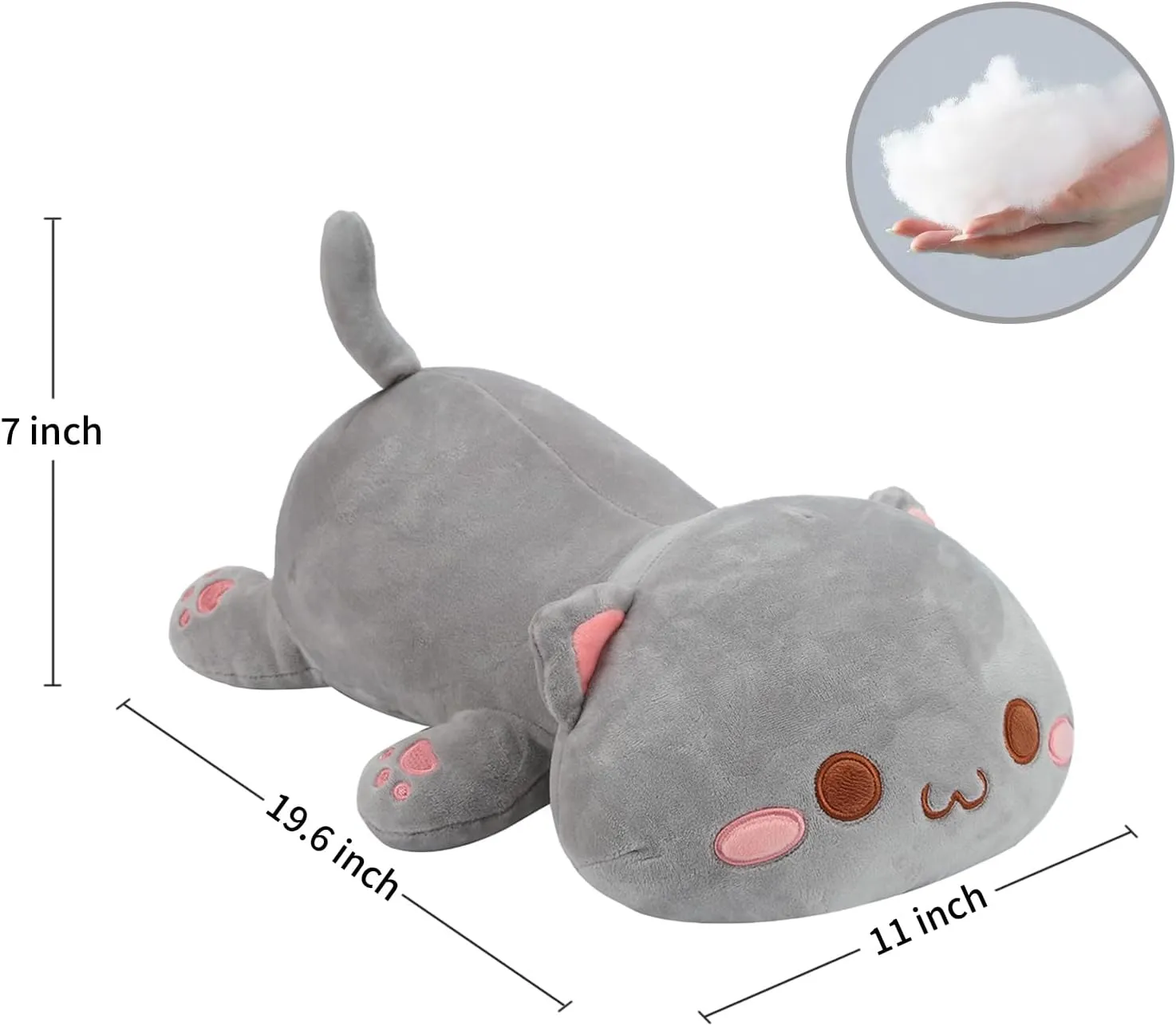 AFAN Cat Stuffed Animals Plush Cute Soft Cat Plush Pillow Toys Kawaii Plushies Room Decor Gifts for Kids Girls Boys (Round Eyes, Grey, 19.6 Inch)