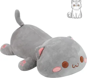 AFAN Cat Stuffed Animals Plush Cute Soft Cat Plush Pillow Toys Kawaii Plushies Room Decor Gifts for Kids Girls Boys (Round Eyes, Grey, 19.6 Inch)
