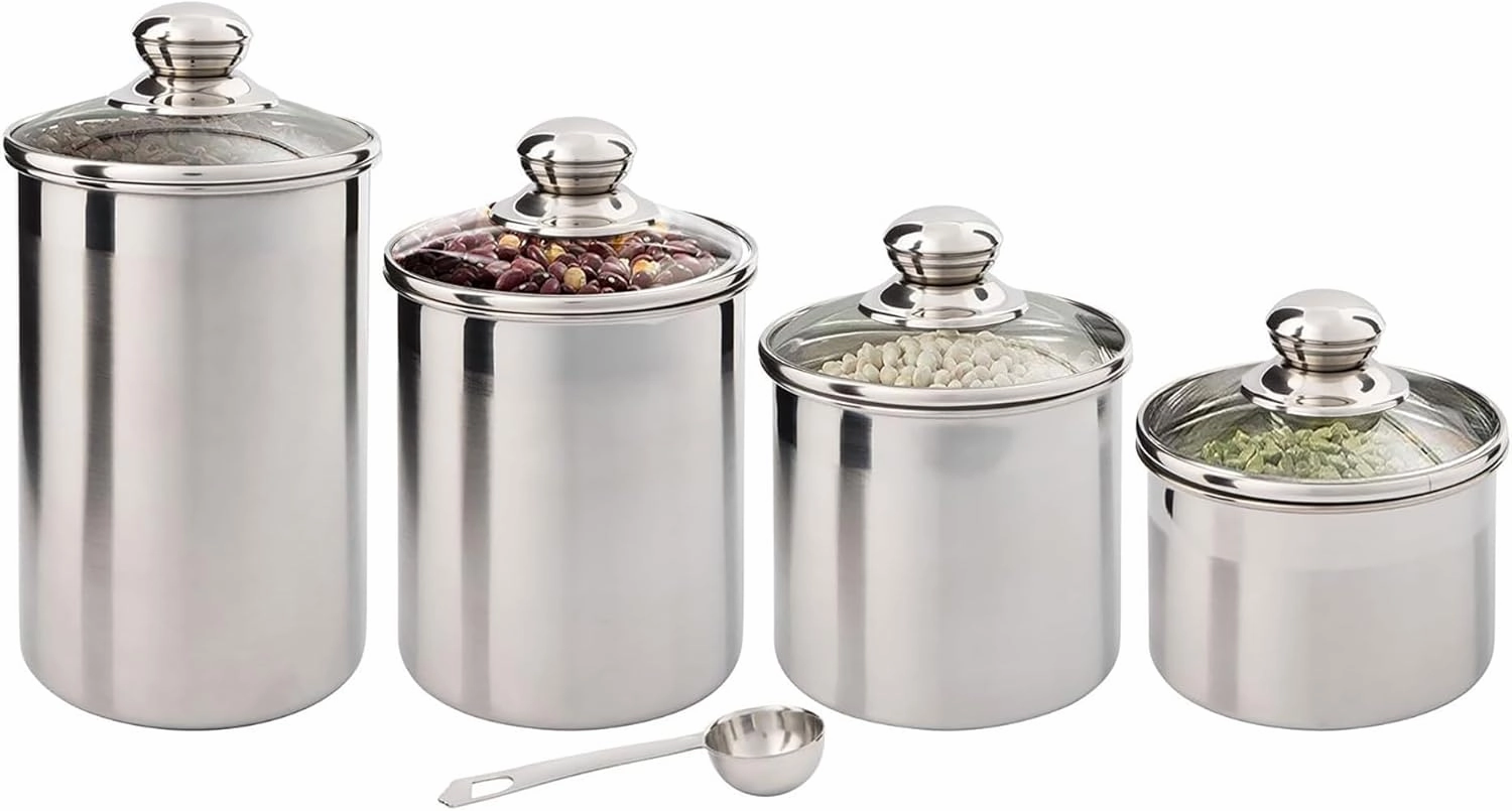 Airtight Food Storage Containers with Lids - Clear See-Thru Glass Top - Canisters Sets for the Kitchen Pantry Organization, Coffee, Dry Food, Tea, Sugar, Cereal & Pantry Storage (4 Piece Small)
