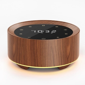 Alarm Clock Sound Machine with Adapter, 20 High Fidelity Soothing Sounds, 7 Color Night Lights, Timer and Memory Function, White Noise for Baby (Wood, Medium)
