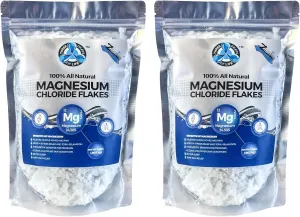 All Natural Magnesium Chloride Flakes, Bathing Alternative to Epsom Salt, Rapid Absorption Efficiency for Wellness and Relaxation, Numerous Foot Soak Health Benefits - 2lb Bulk Bag (2 Pack)