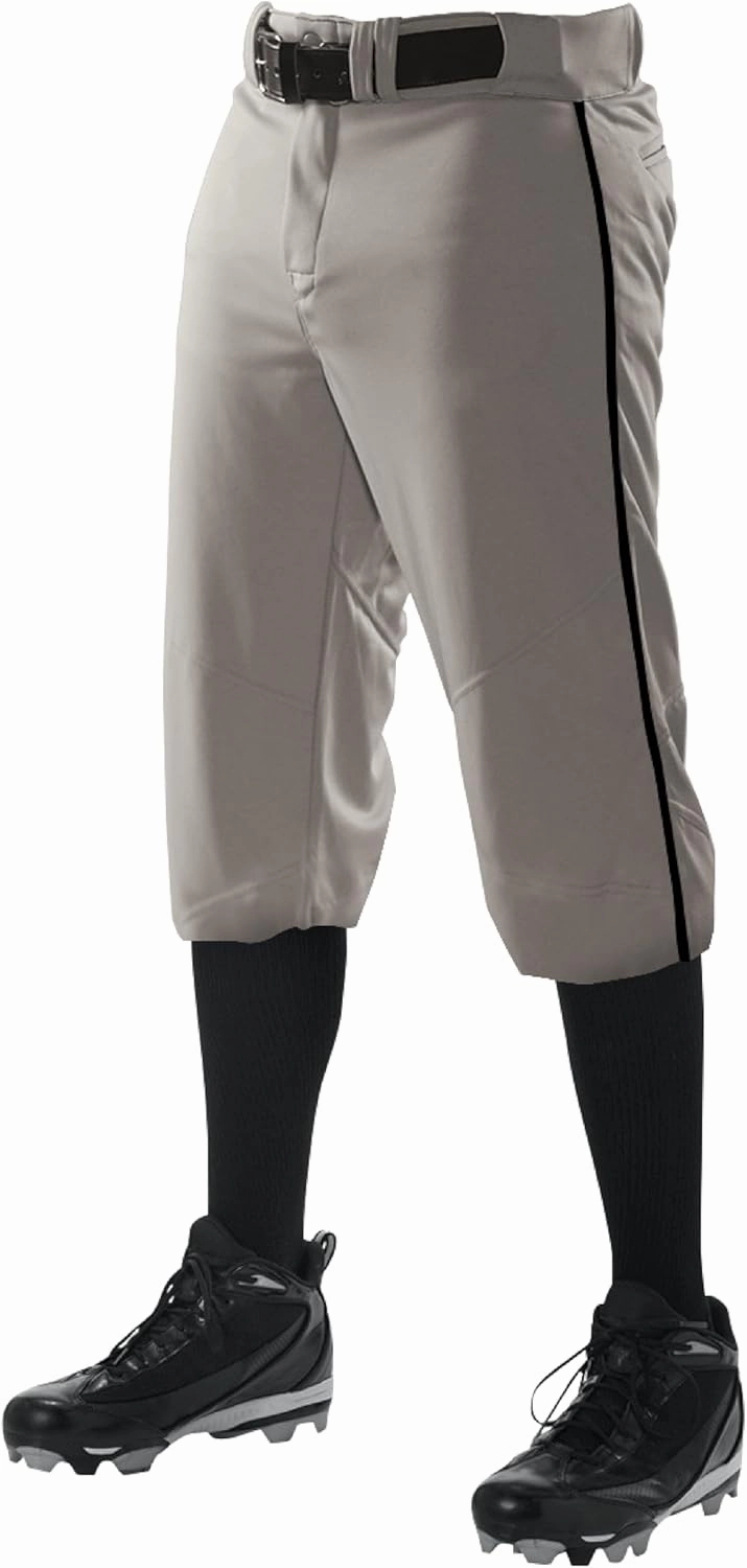 Alleson Athletic Men's Crush Knicker Braided Baseball Pant – Pro-Style Fit, Durable Fabric, Moisture-Wicking, Grey/Black, X-Large