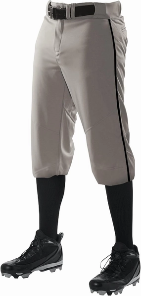 Alleson Athletic Men's Crush Knicker Braided Baseball Pant – Pro-Style Fit, Durable Fabric, Moisture-Wicking, Grey/Black, X-Large