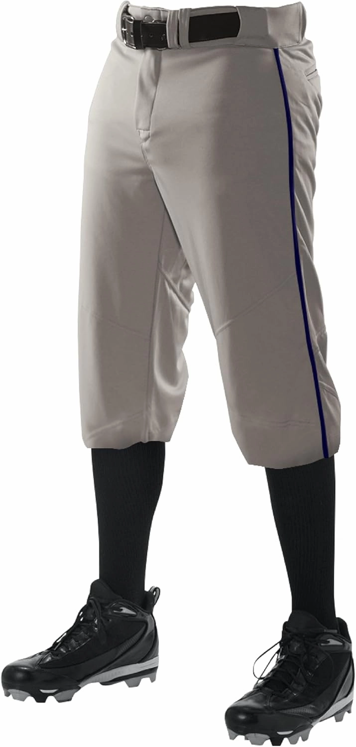 Alleson Athletic Men's Crush Knicker Braided Baseball Pant – Pro-Style Fit, Durable Fabric, Moisture-Wicking, Grey/Navy, Medium