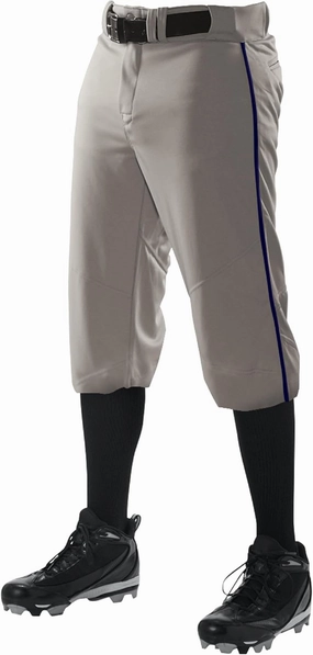 Alleson Athletic Men's Crush Knicker Braided Baseball Pant – Pro-Style Fit, Durable Fabric, Moisture-Wicking, Grey/Navy, X-Large