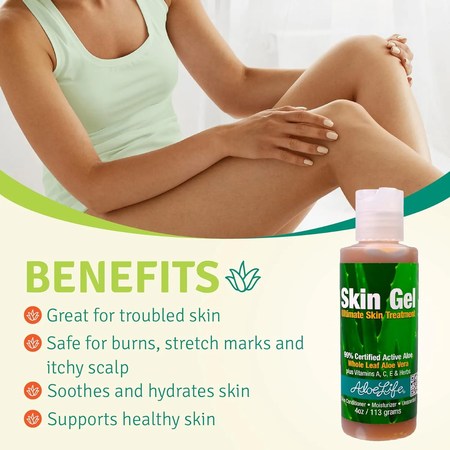 Aloe Life – Skin Gel & Herbs Ultimate Skin Treatment, 99% Certified Organic Whole Leaf Aloe Vera, Vitamins C, A, & E, Head-to-Toe Skin Care Support for the Whole Family, Fragrance-Free (4 oz)