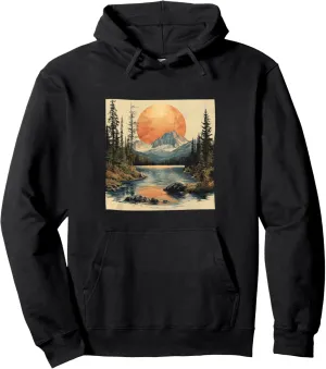 Alpine Lake Vintage Landscape Graphic Pullover Hoodie
