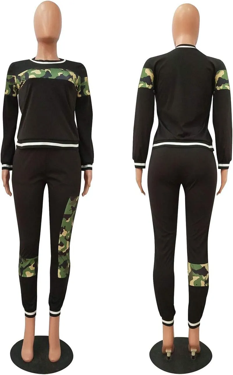 Alunzoem Womens Casual 2 Piece Outfits, Leopard Print Long Sleeve Top Pants Set Tracksuits