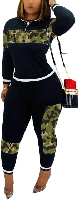 Alunzoem Womens Casual 2 Piece Outfits, Leopard Print Long Sleeve Top Pants Set Tracksuits