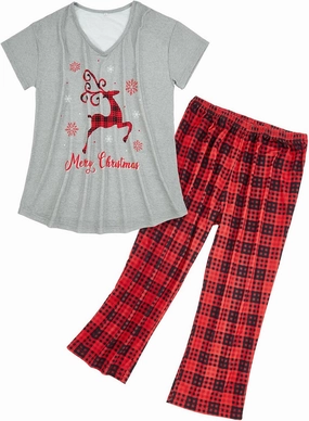 American Trends Womens Pajama Sets Two Piece Sleep Shirt Short Sleeve Cartoon Print Pj Set Tops with Capri Pants Sleepwear