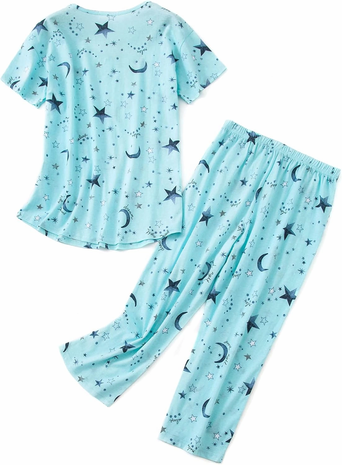 American Trends Womens Pajama Sets Two Piece Sleep Shirt Short Sleeve Cartoon Print Pj Set Tops with Capri Pants Sleepwear